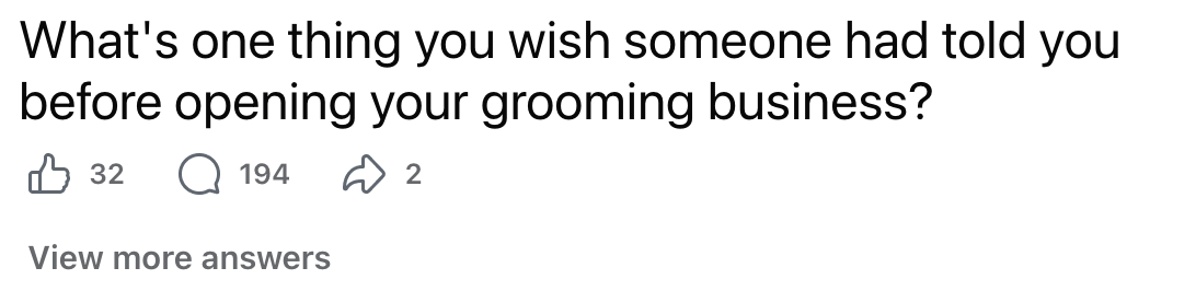 The question posted to a groomers' community, showing 194 comments