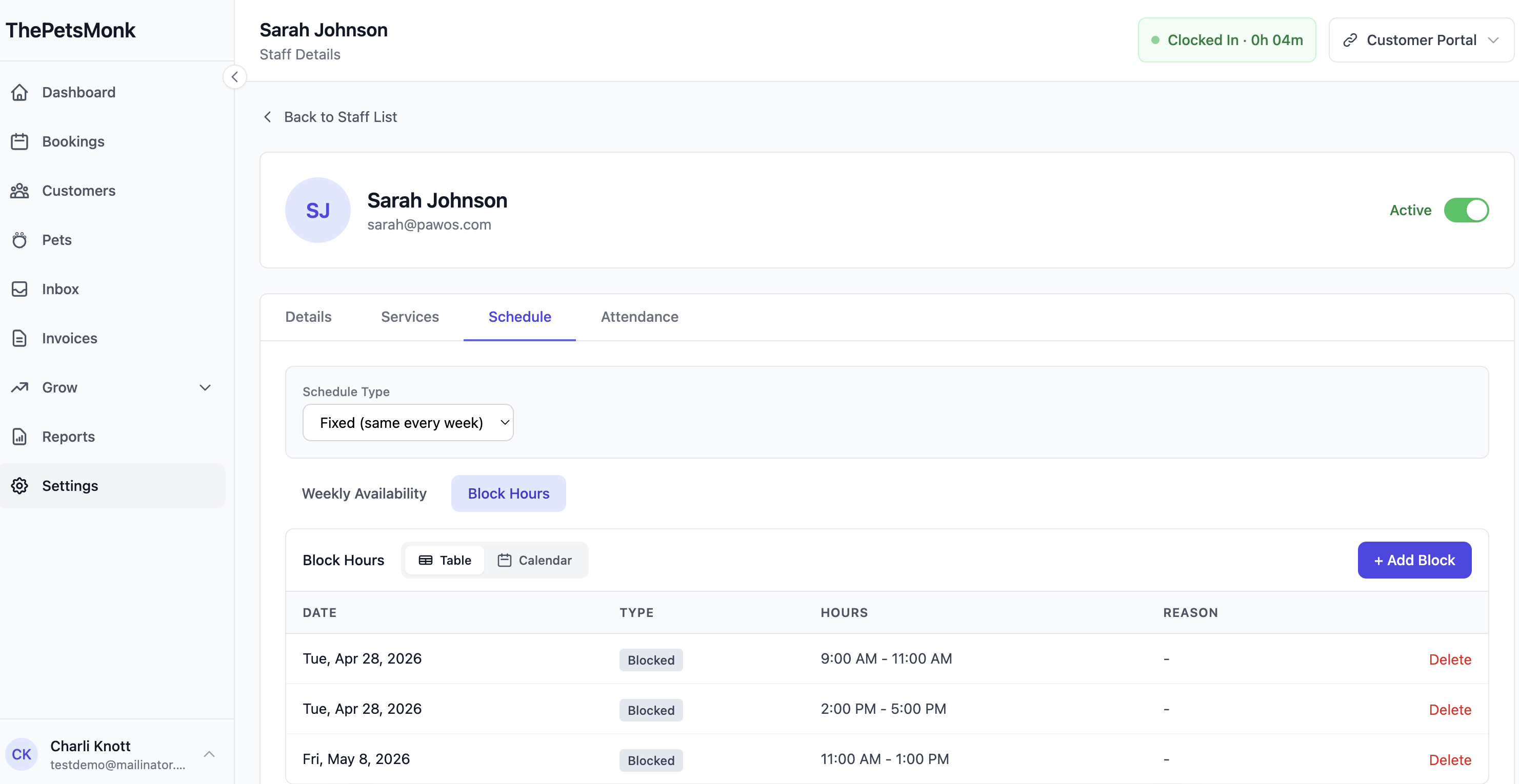 Payroll — staff schedules, time tracking, tips, commissions