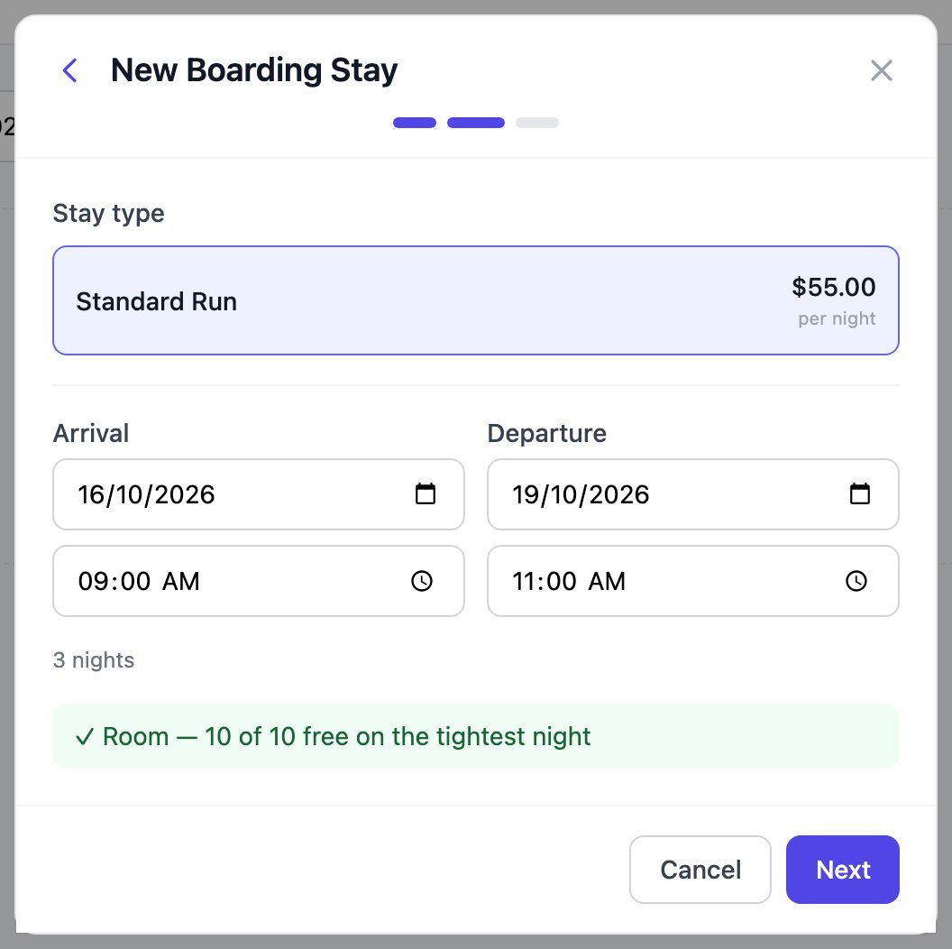 Stay step with the stay type, arrival and departure, 3 nights and a free-room confirmation