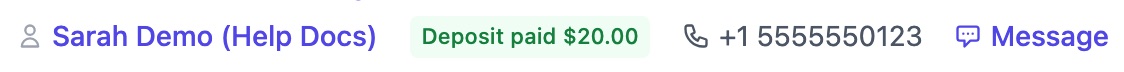 Booking showing a Deposit paid 20 dollars label