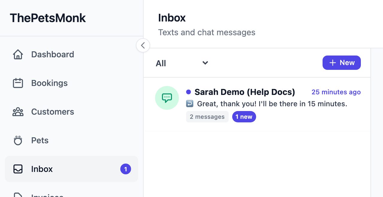 Inbox with an unread conversation and an unread count next to Inbox in the left menu